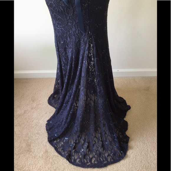 B. Darlin Navy Lace Mermaid Gown - Picture 4 of 12